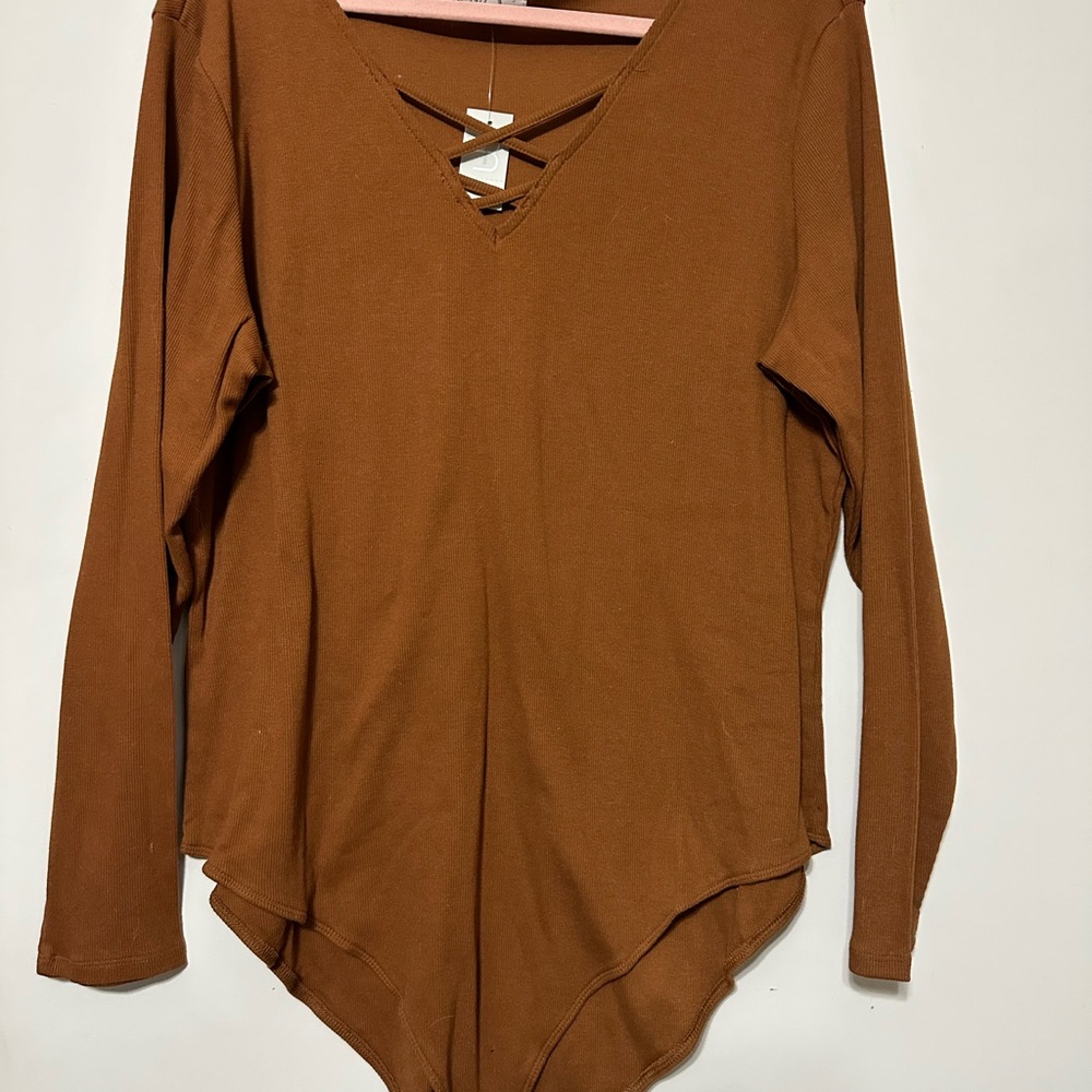 Maurices Brown Crisscross V-Neck Long Sleeve Top